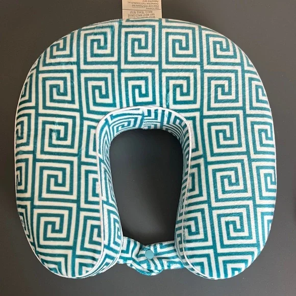 New - 2 Neck Travel Pillows - Pink, Teal & White Geometric - Picture 3 of 15